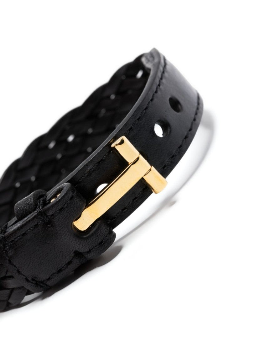 Tom Ford Bijoux Nero Leather Bracelet With Braided Design