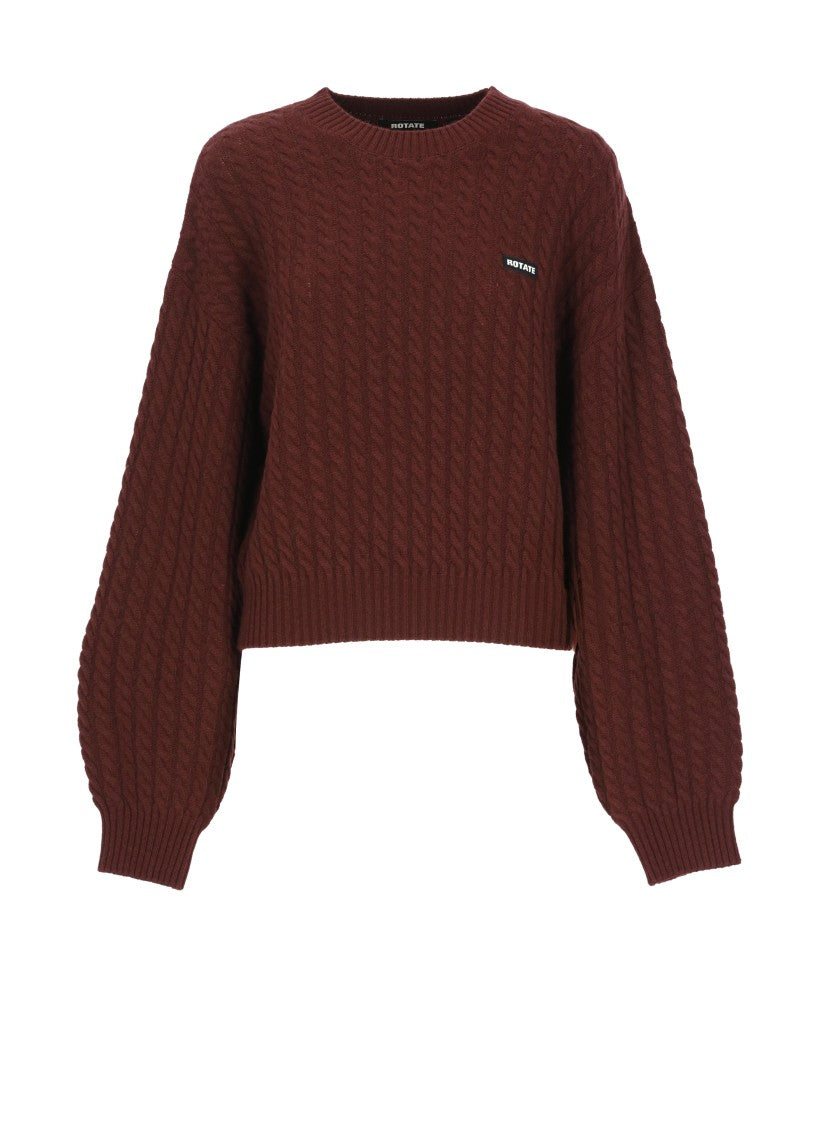 Rotate Braid Pattern Bordeaux Knit Sweater With Logo Detail