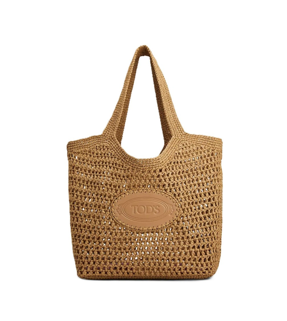 Tod's Medium Woven Tote Bag With Leather Logo Patch