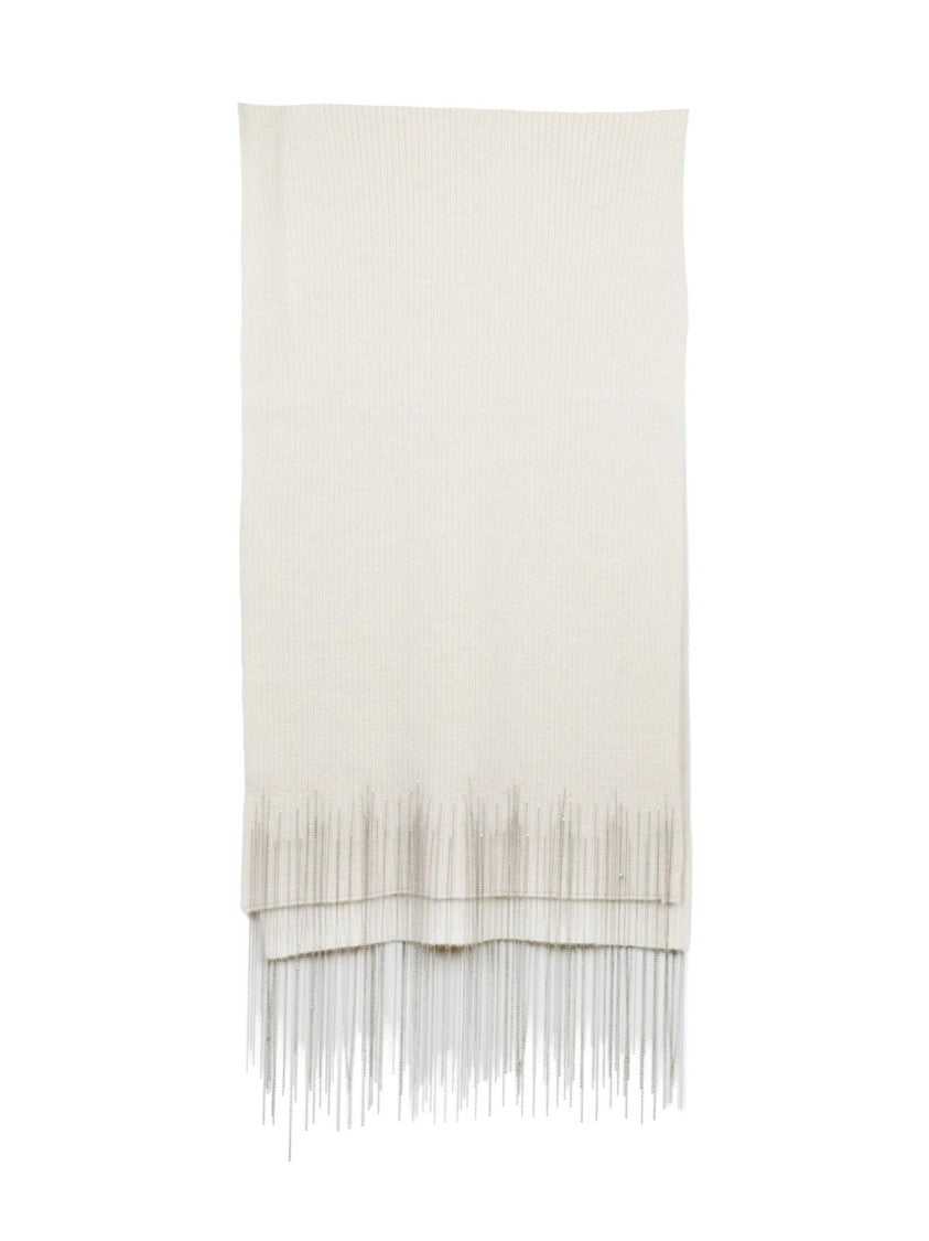 Alpha Studio White Fringe Detailing Alpaca-Blend Scarf
