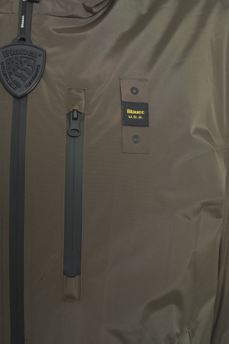 Blauer Hooded Olive Jacket With Two-Way Zipper And Functional Design