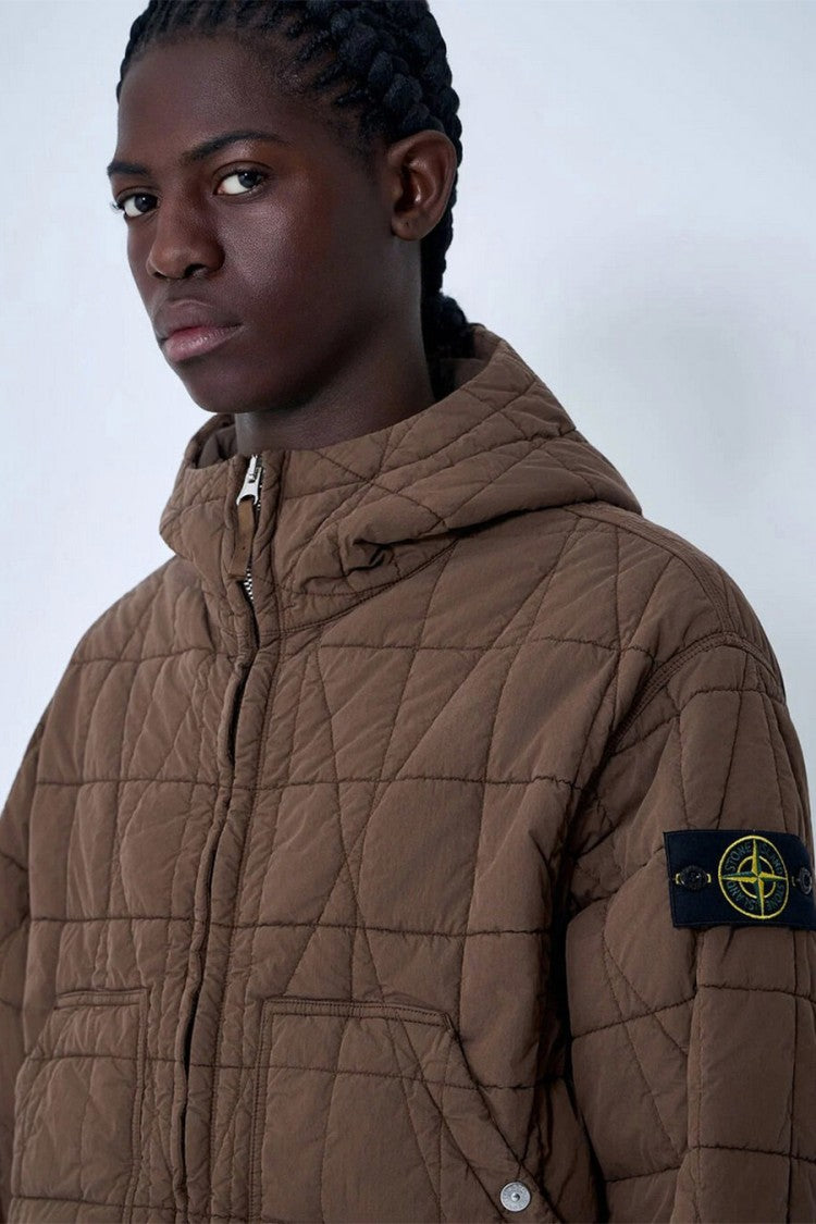 Stone Island Brown Quilted Hooded Cotton-Blend Jacket