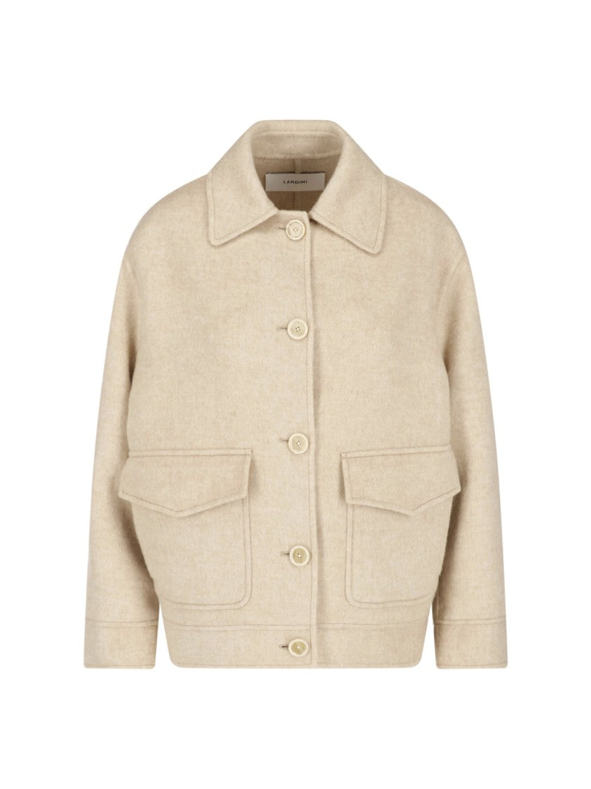 Lardini Beige Classic Collar Button-Down Wool Jacket