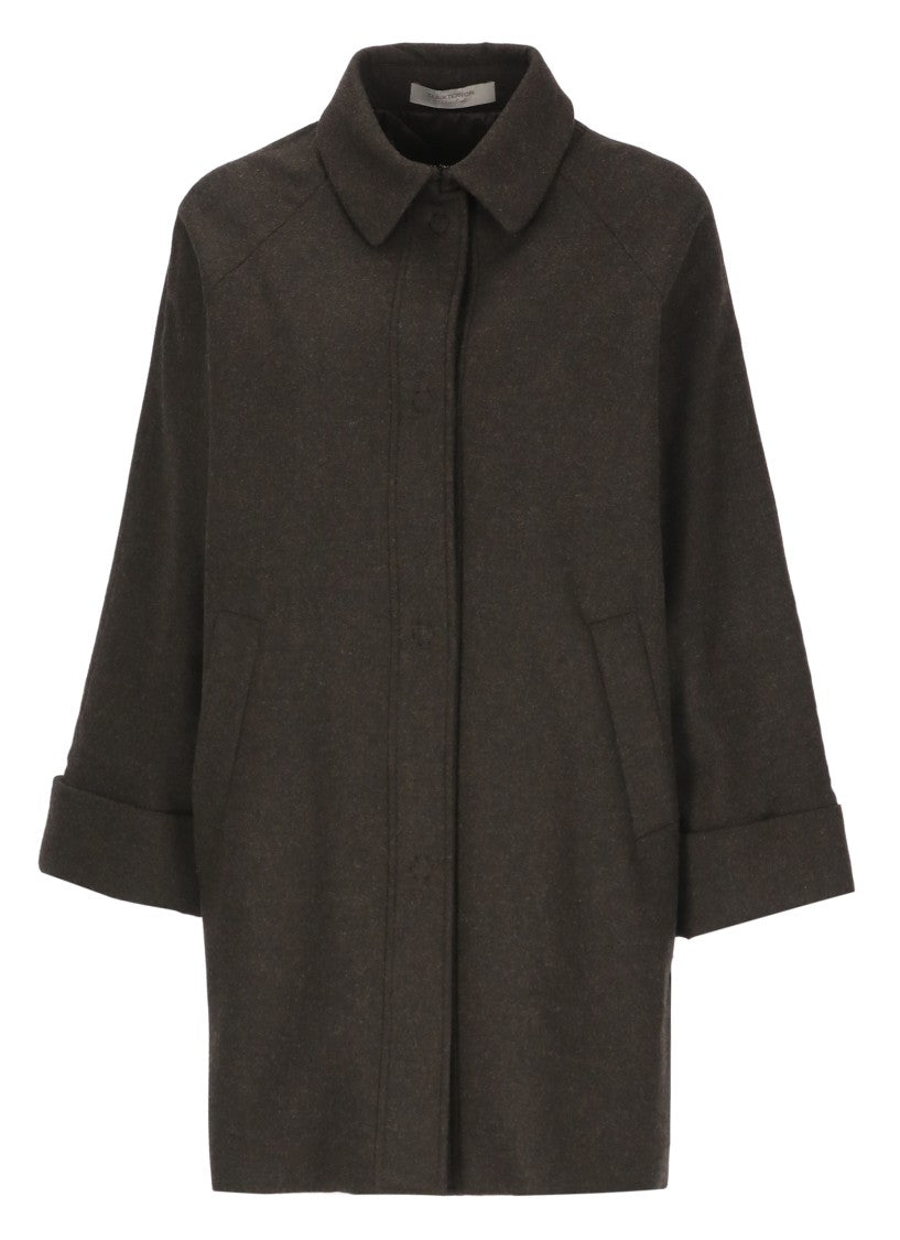 D. Exterior Brown Boxy Wool Coat