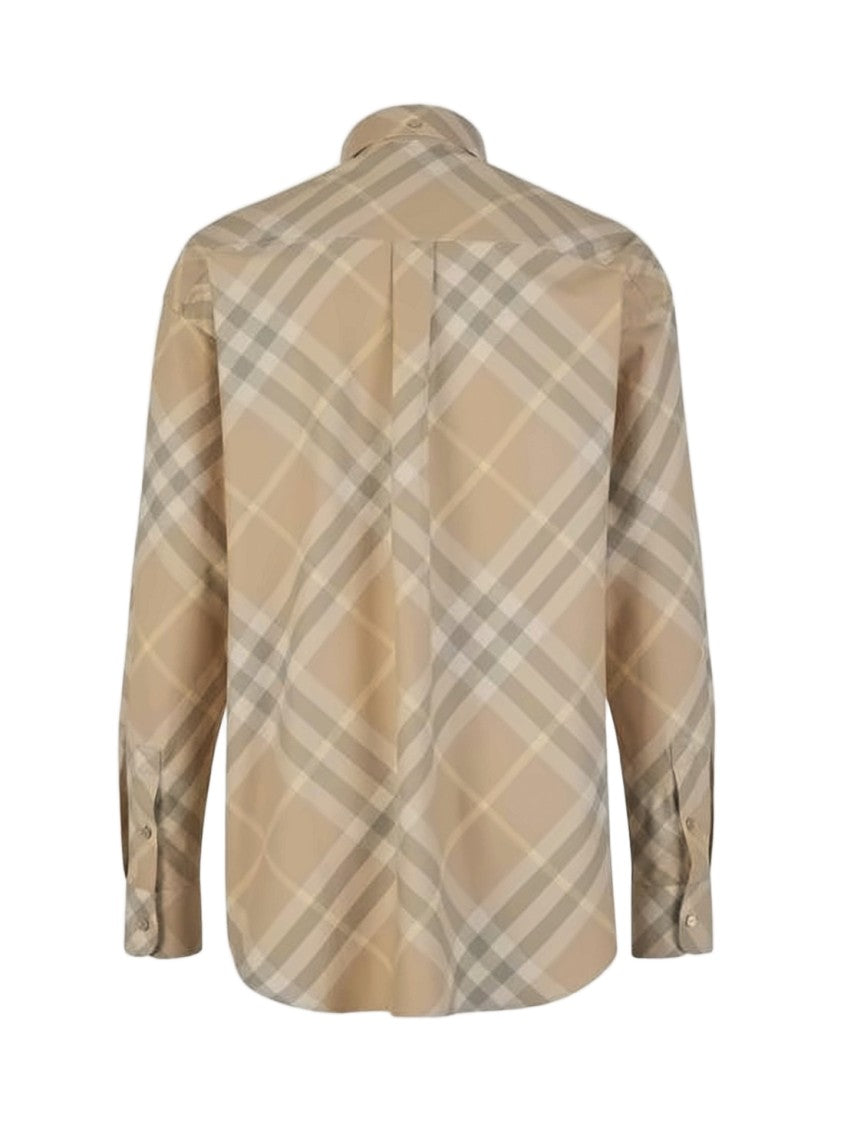 Burberry Beige Check Pattern Long-Sleeve Shirt