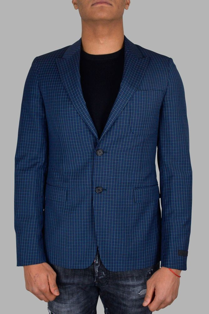 Prada Tailored Blue Wool Jacket With Checkered Pattern