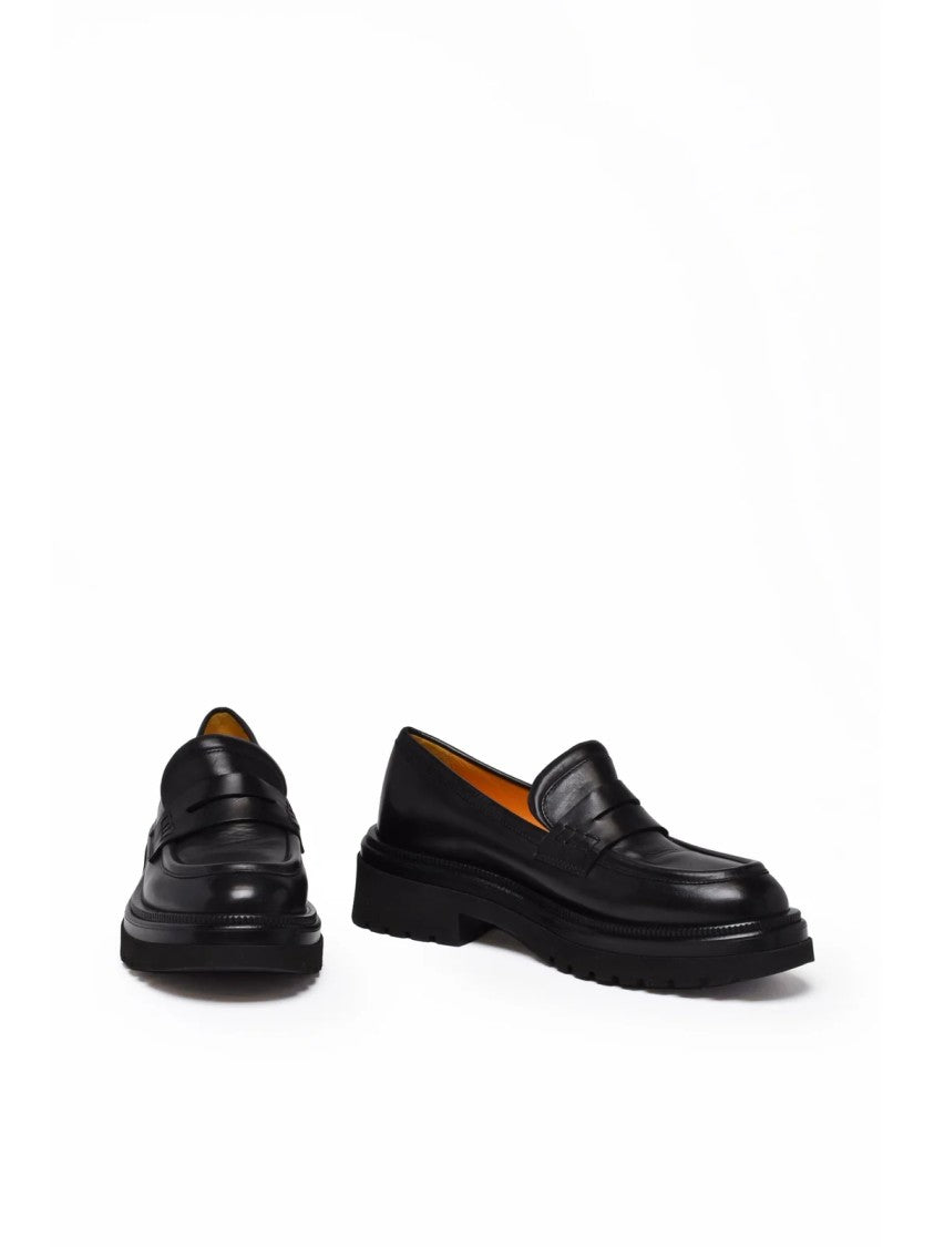 Mara Bini Black Platform Penny Strap Leather Loafers