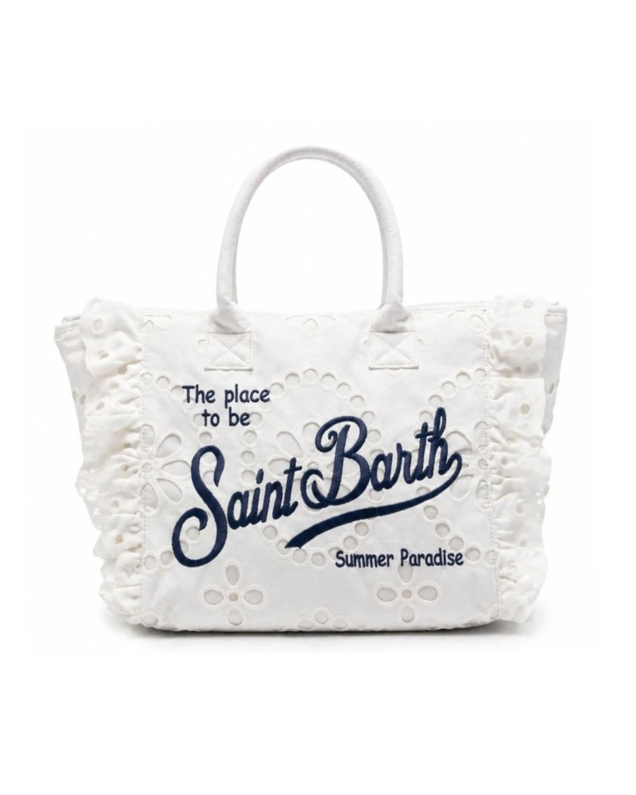 Mc2 Saint Barth Ruffled Sangallo Cotton Tote Bag With Embroidered Accents