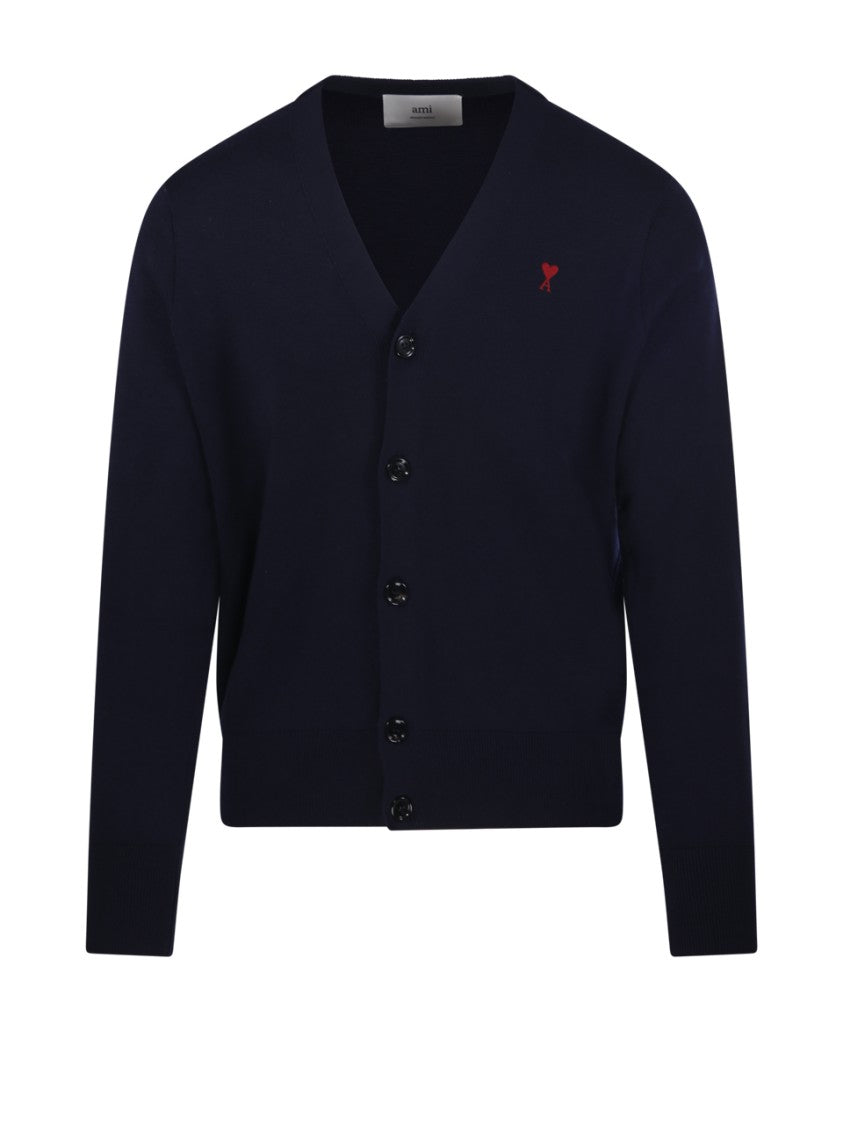 Ami Adc V Neck Cardigan Merino
