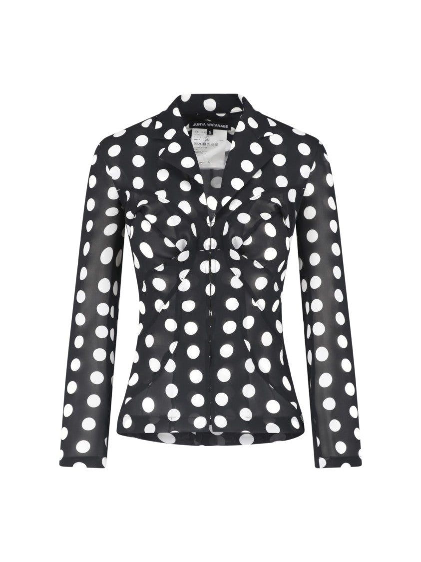 Junya Watanabe Black Polka Dot Fitted V-Neck Shirt