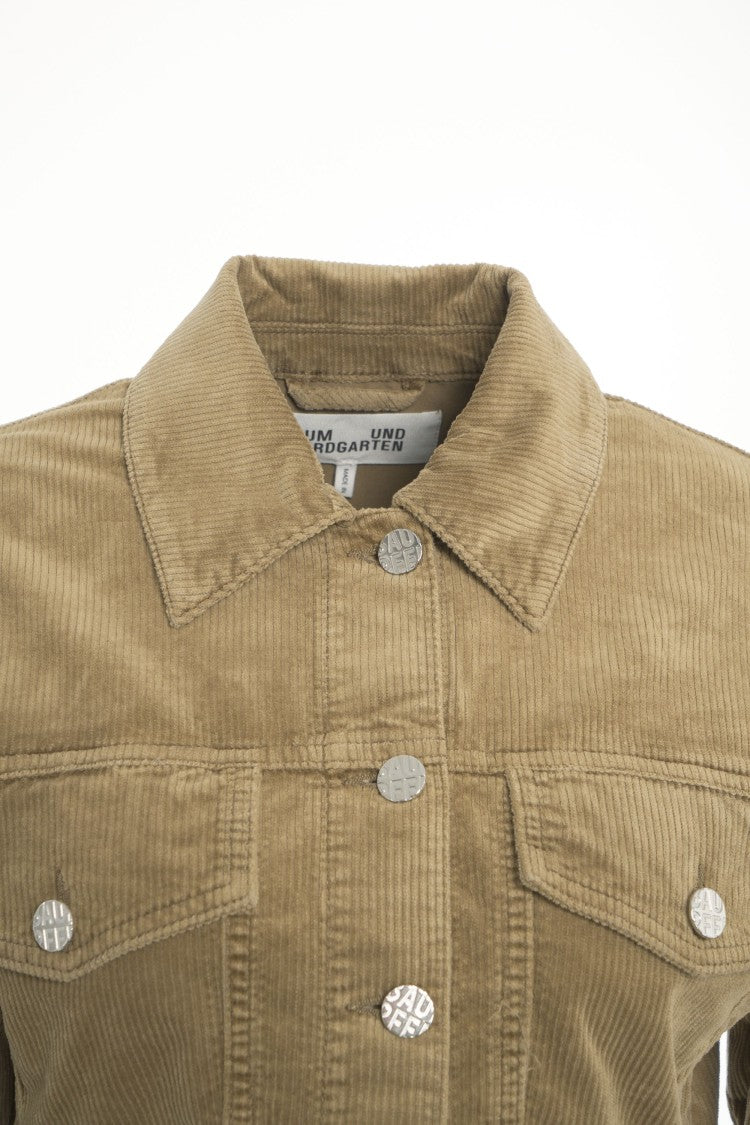 Baum Und Pferdgarten Fitted Corduroy Jacket With Classic Collar And Metallic Accents