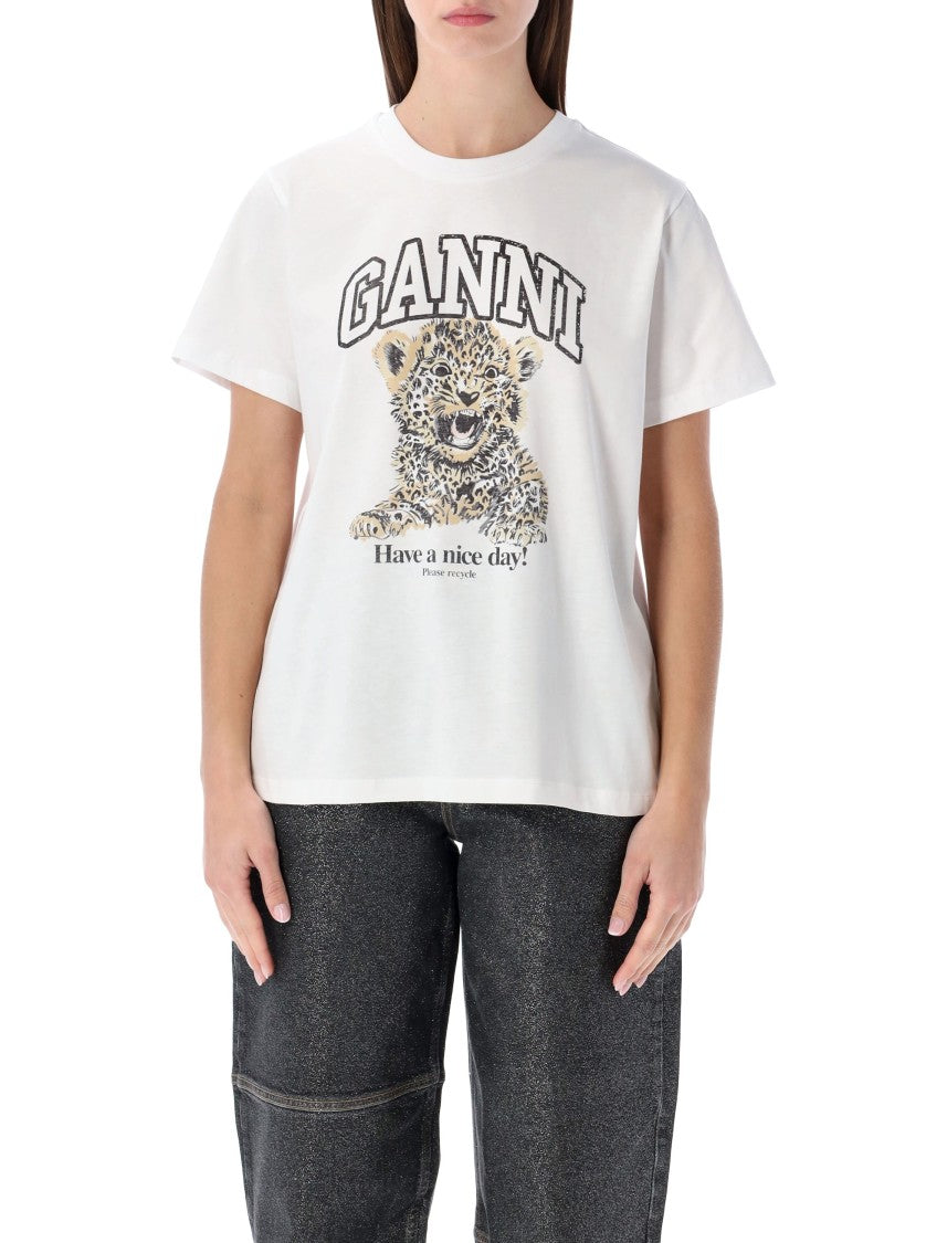 Ganni Playful Leopard Graphic T-Shirt With Bold Detailing