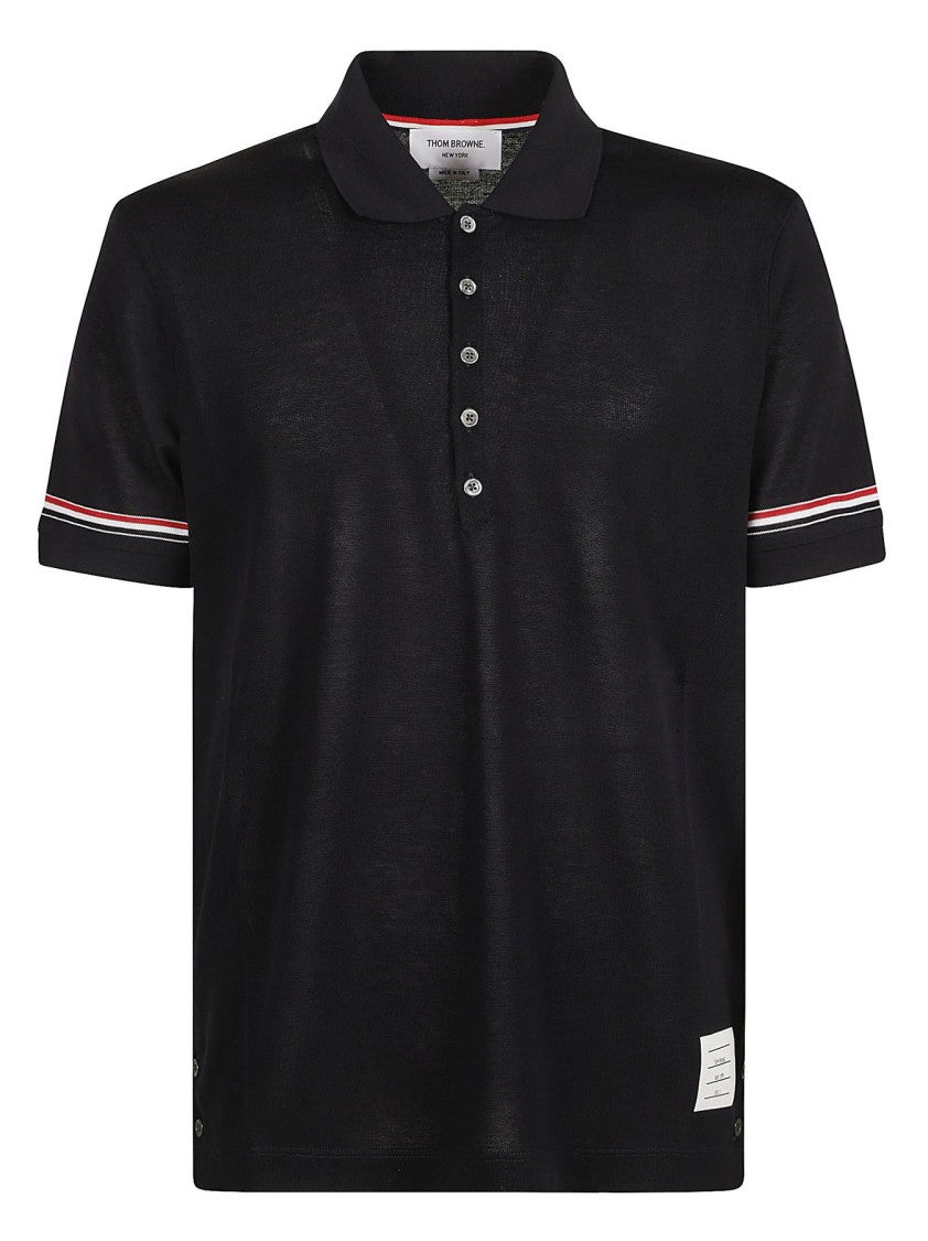 Thom Browne Short-Sleeve Polo Shirt With Striped Accents