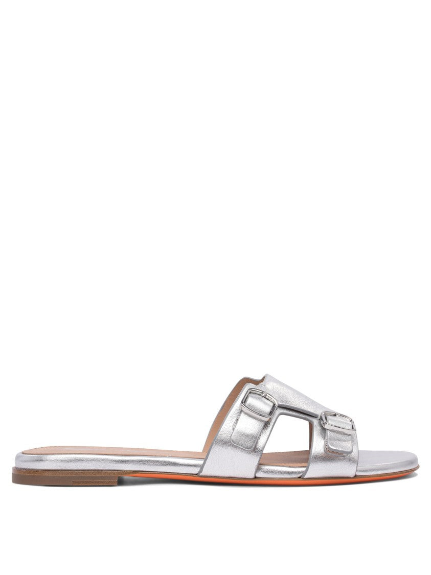 Santoni Sleek Leather Sandals With Buckle Accents