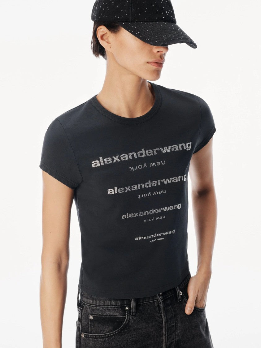 Alexander Wang Black Crystal Logo Cotton T-Shirt