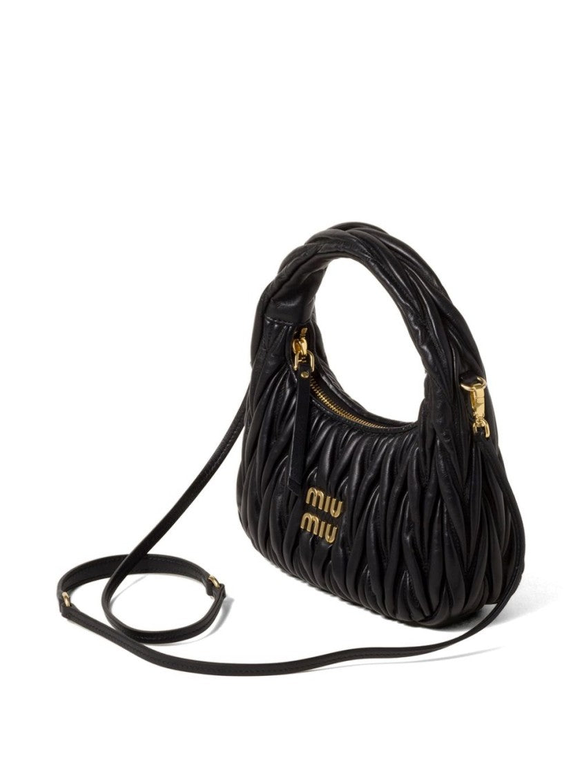 Miu Miu Black Ruched Lambskin Handbag