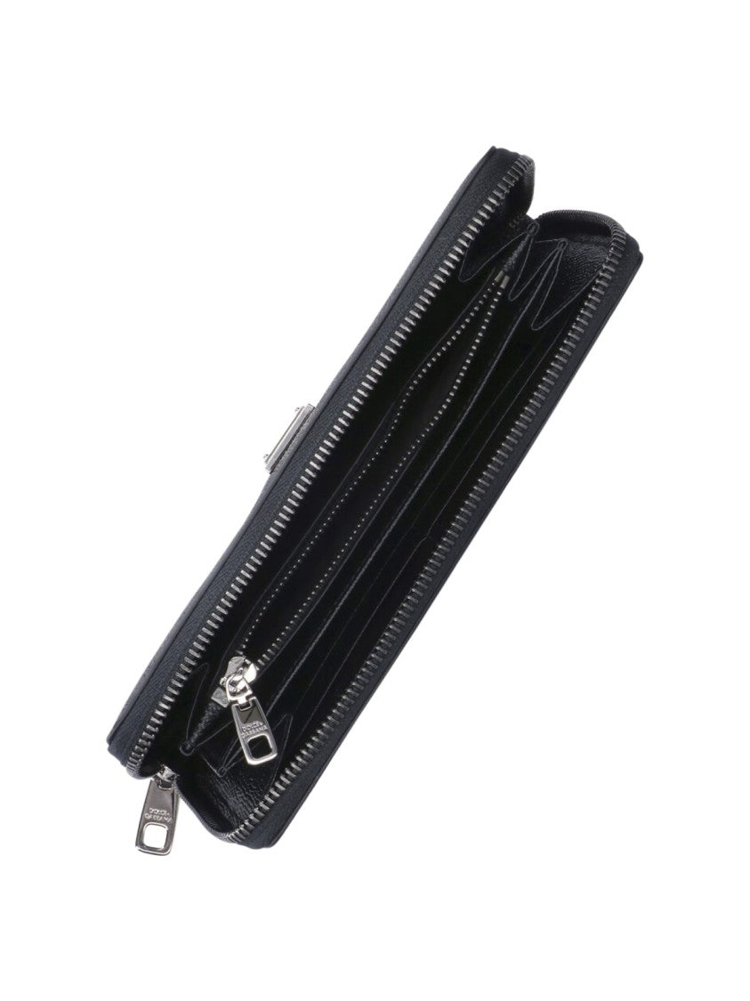 Dolce & Gabbana Black Calfskin Logo Zip Wallet