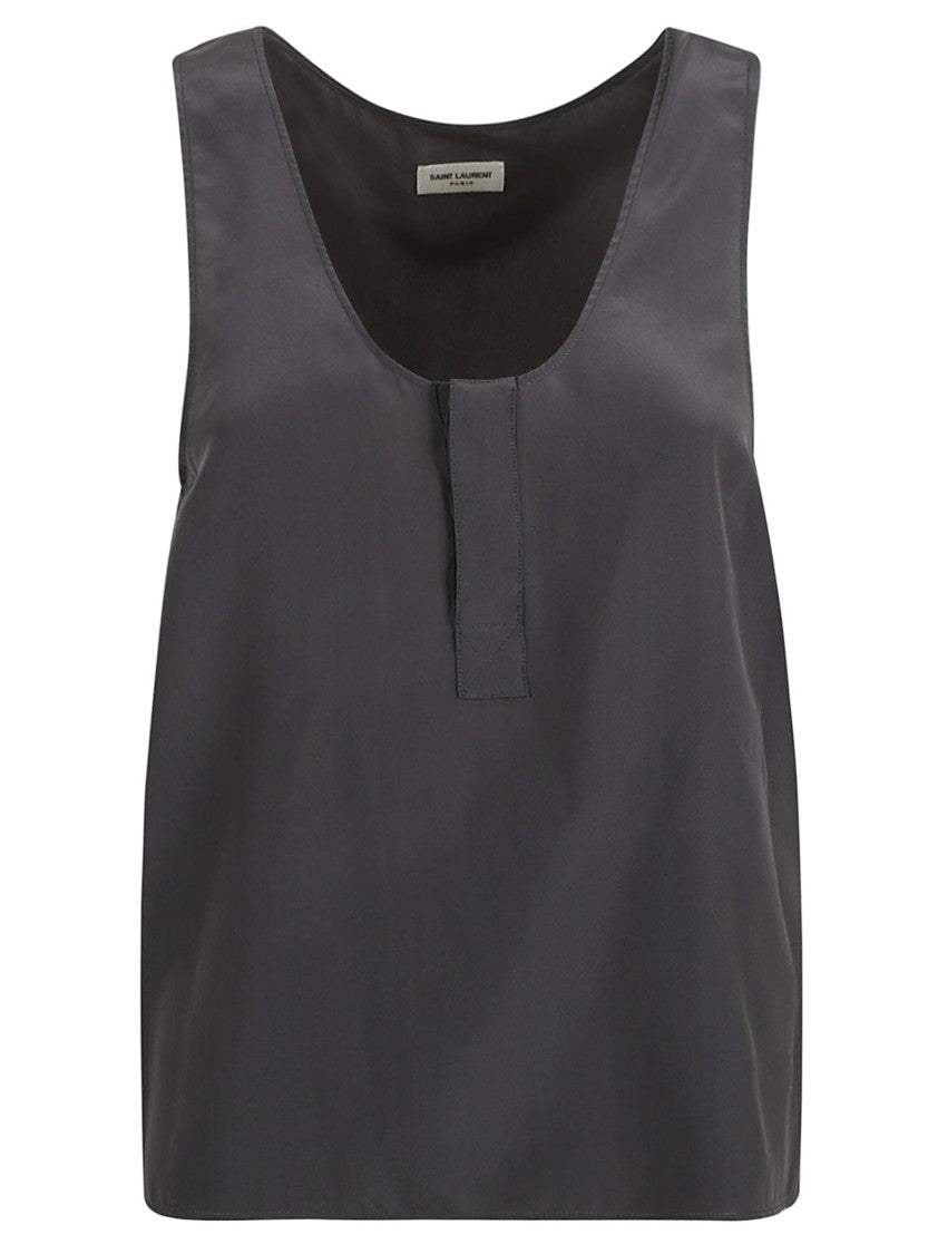Saint Laurent Black Silk Top With Scoop Neckline