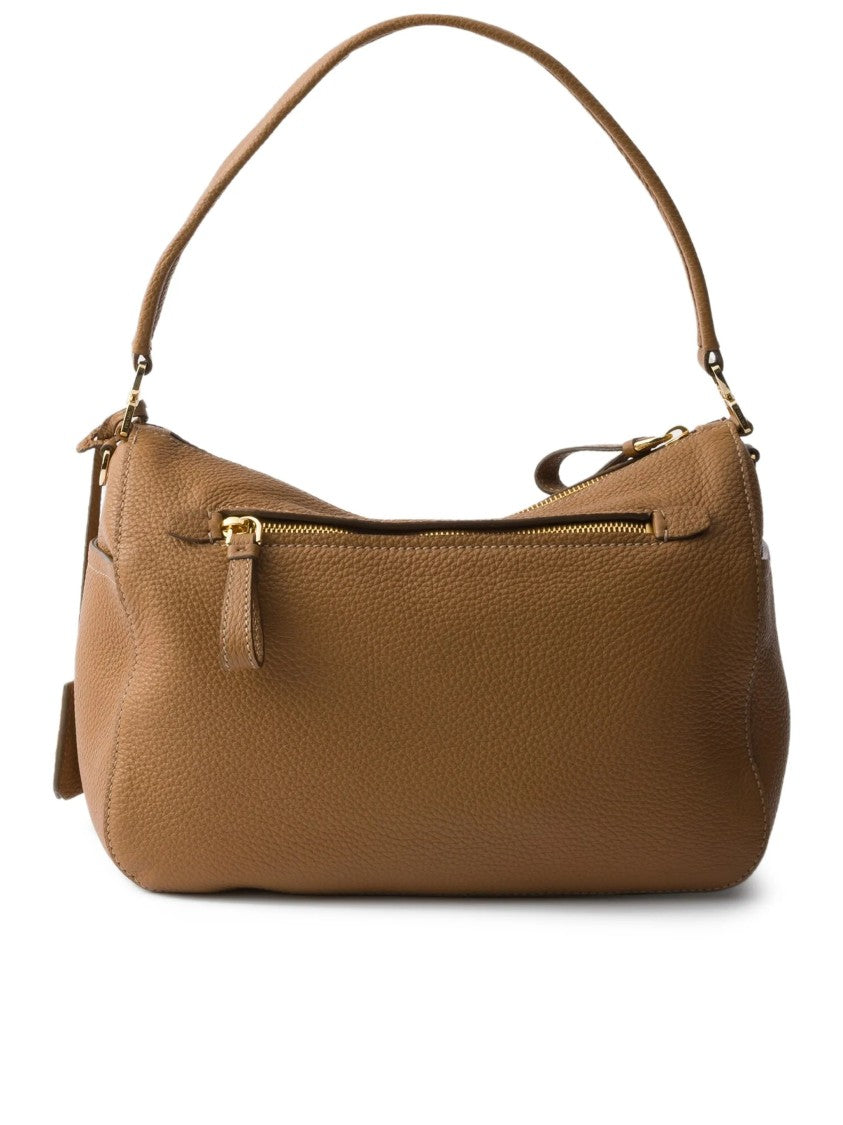 Prada Rich Brown Sacca Pebbled Handbag