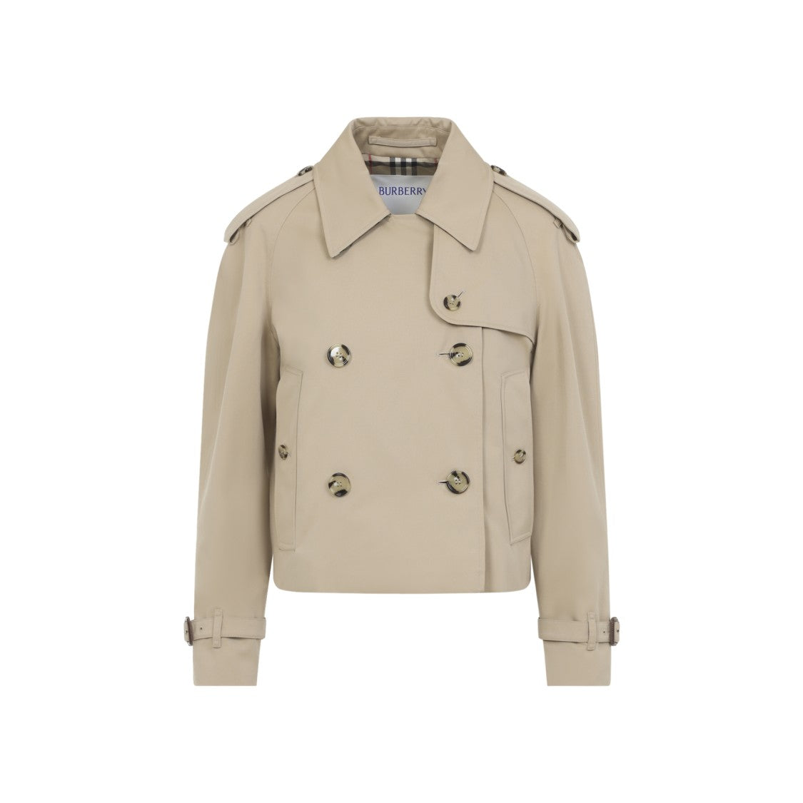 Burberry Cropped Double-Breasted Cotton Coat With Classic Collar