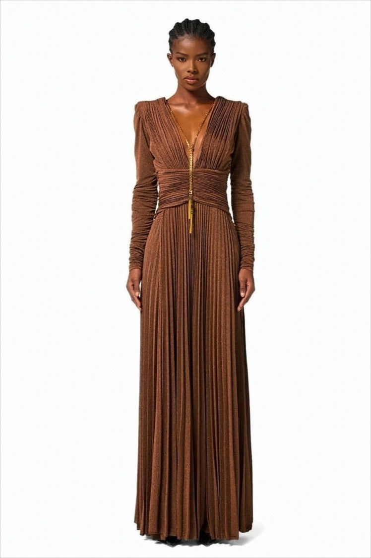 Elisabetta Franchi Maxi Dress With Pleated Skirt