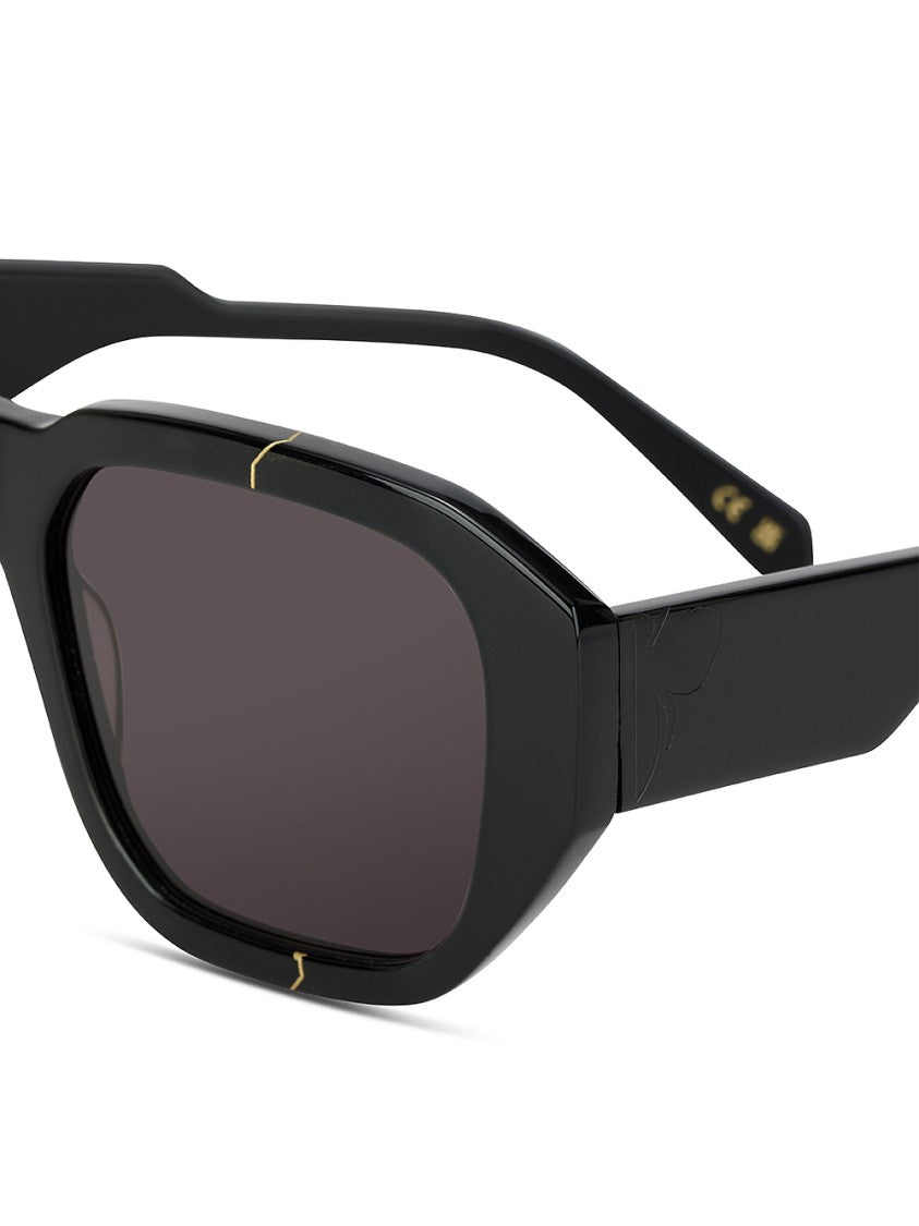 Face Hide Bold Black Sunglasses With Golden Kintsugi Accents