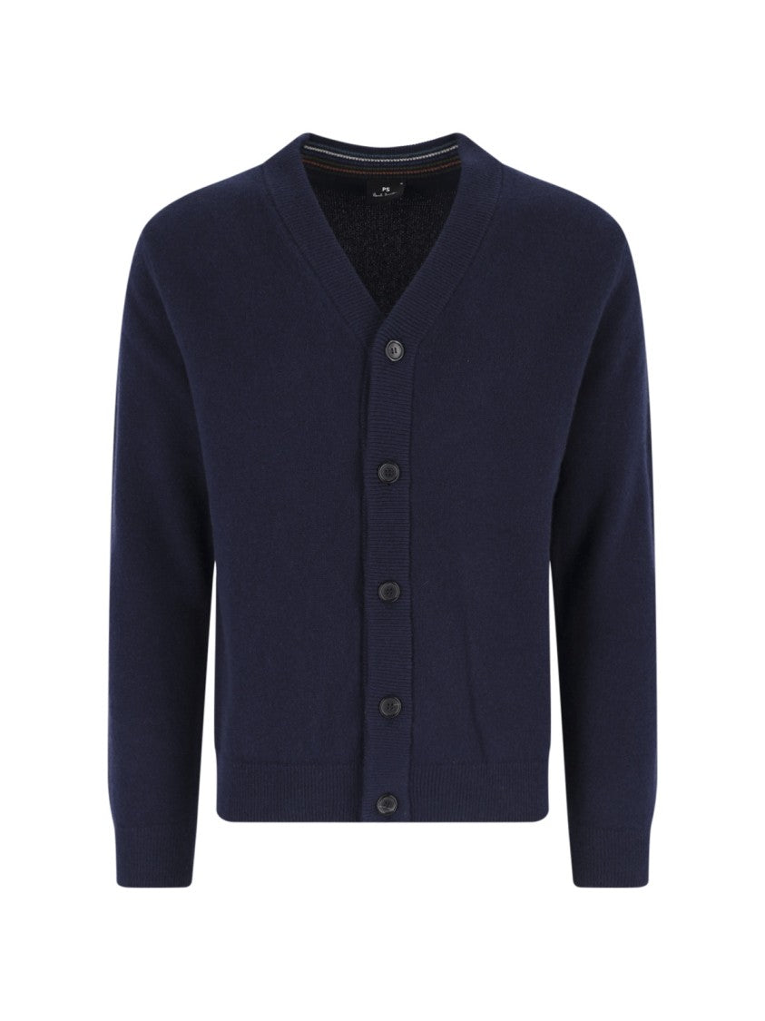 Paul Smith Blue V-Neck Button-Down Merino Wool Cardigan