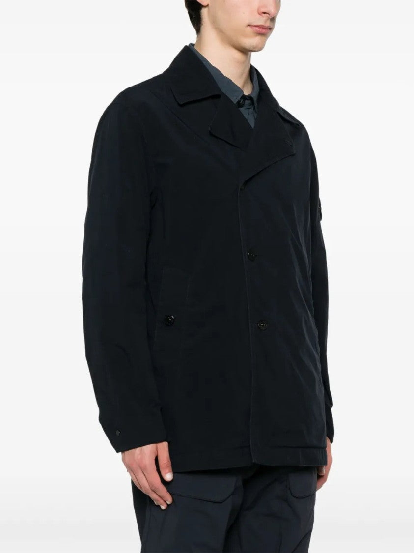 Stone Island Navy Blue Double-Breasted Poly-Tc Jacket