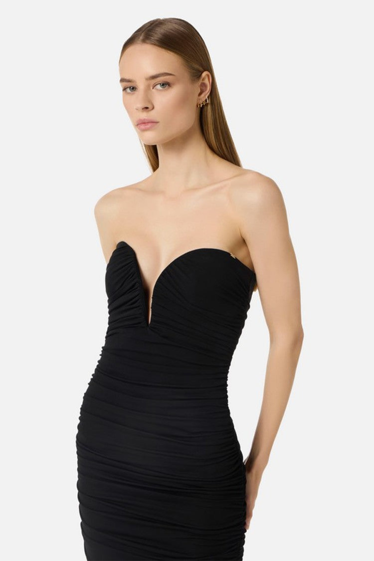 Elisabetta Franchi Black Viscose-Elastane Ruched Sweetheart Dress