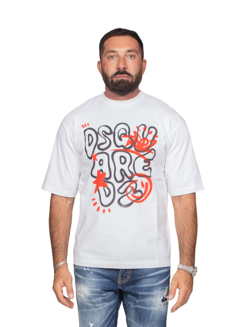 Dsquared2 Abstract Graphic Print Loose Fit T-Shirt