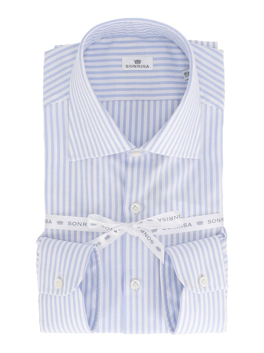 Sonrisa Classic Vertical Stripe Dress Shirt With Pointed Collar