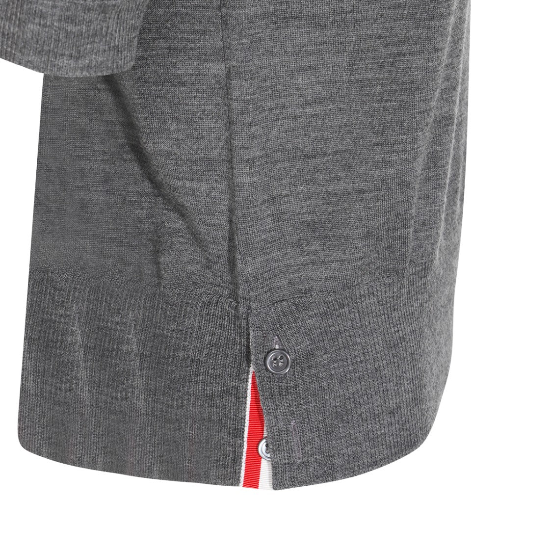 Thom Browne Grey Wool Knit Sweater With Striped Detail And Side Slits