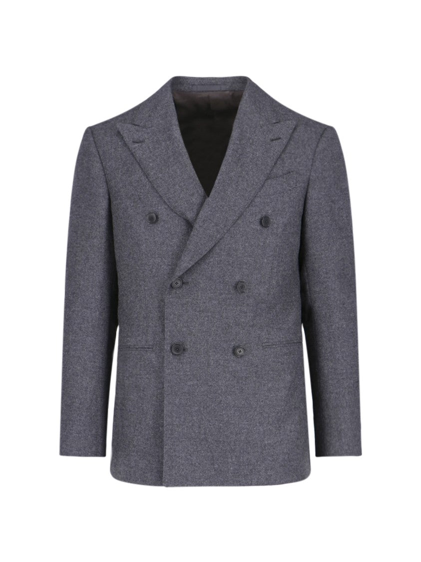 Caruso Grey Double-Breasted Wool-Cashmere Blazer