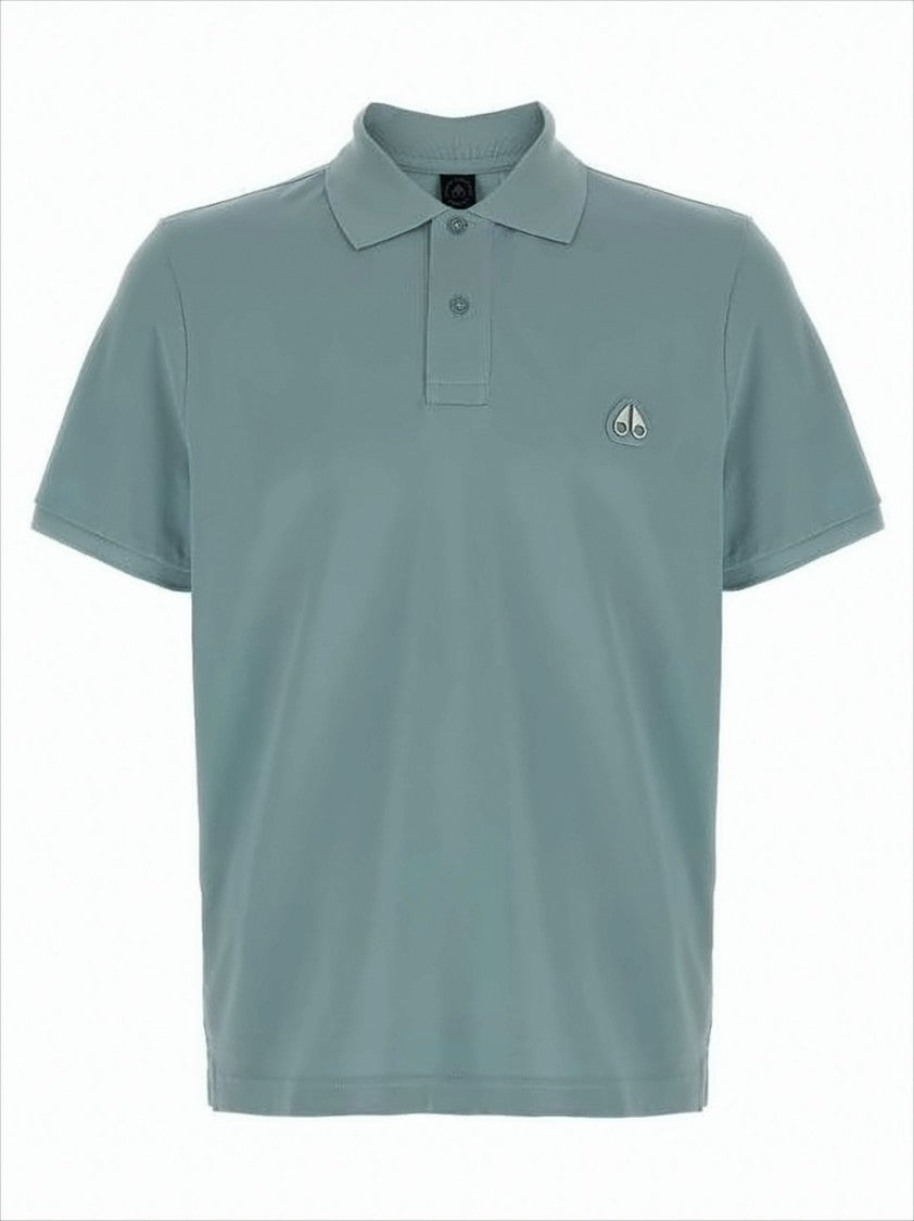 Moose Knuckles Classic Blue Cotton Polo Shirt With Embroidered Logo