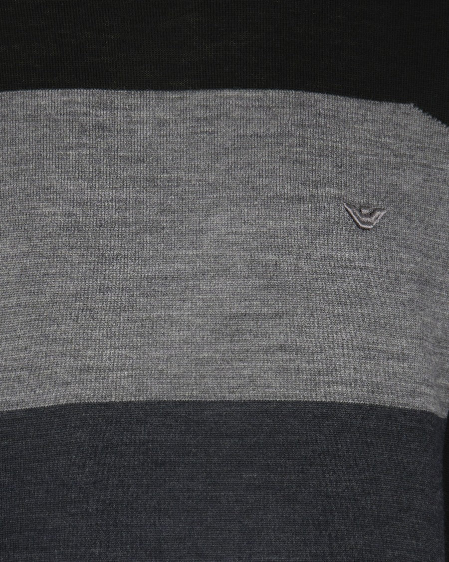 Emporio Armani Colorblock Crew Neck Sweater In Virgin Wool