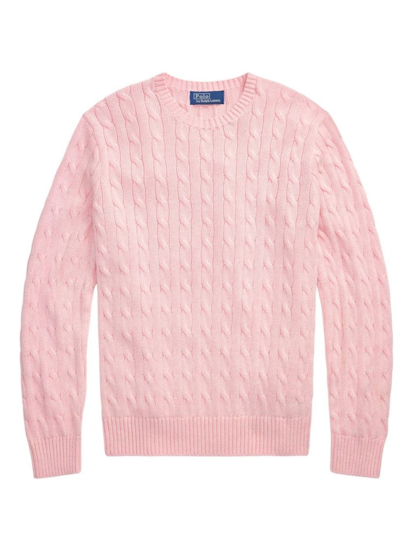 Polo Ralph Lauren Light Pink Crew Neck Pullover With Raised Cable Pattern