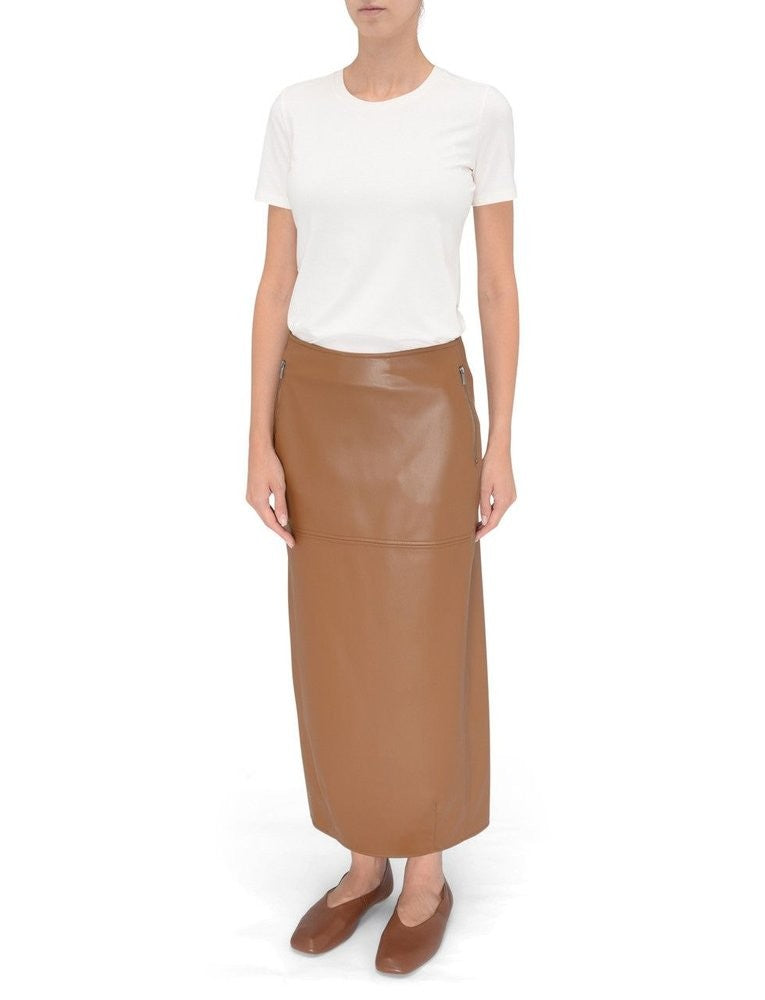 Max Mara Fabiana Midi Skirt In Smooth Brown Fabric