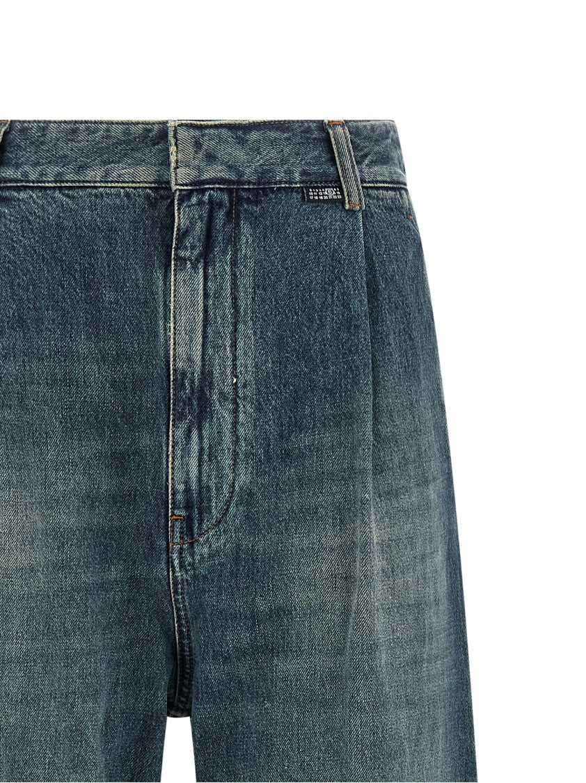 Mm6 By Maison Margiela Stonewashed Cotton Denim Wide-Leg Jeans