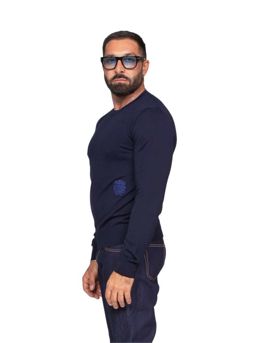 Dolce & Gabbana Fitted Long-Sleeve Crew Neck Sweater With Subtle Embroidery