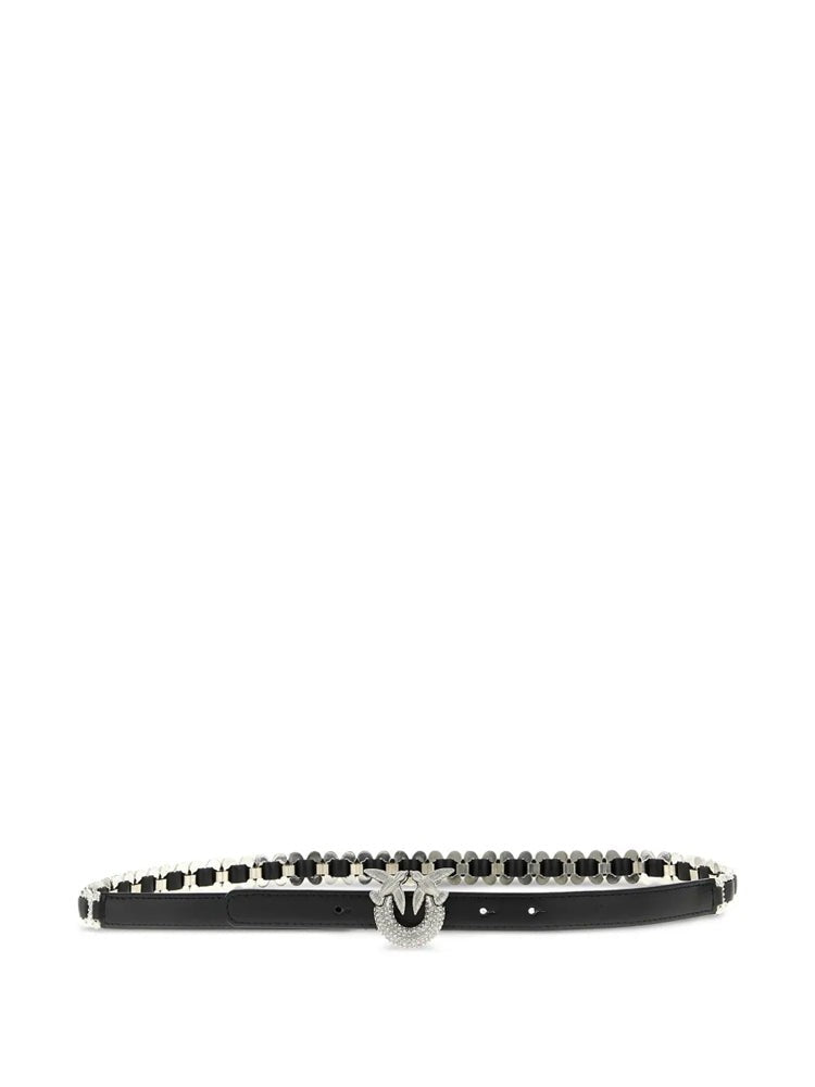 Pinko Black Slim Rhinestone-Embellished Synthetic Belt