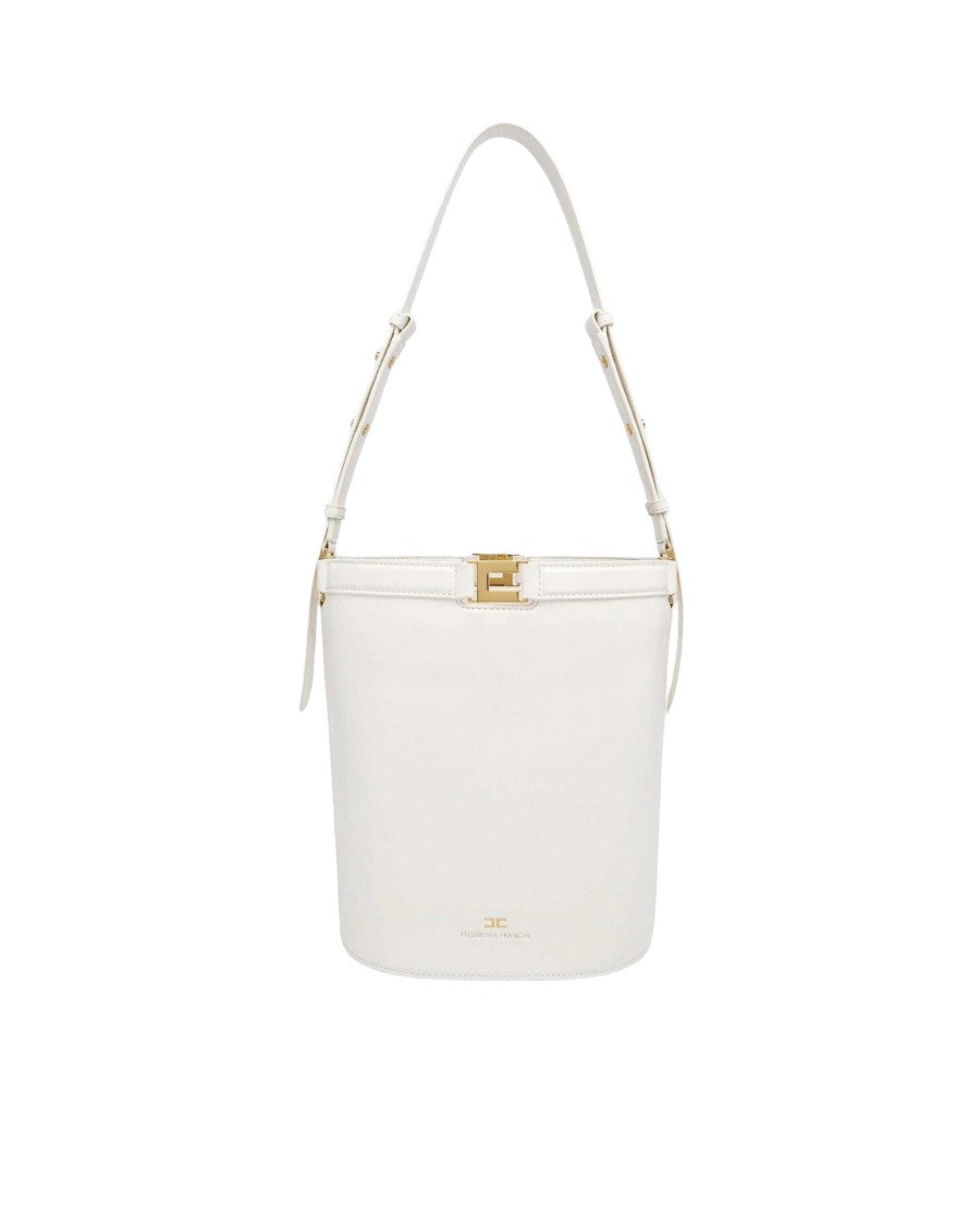 Elisabetta Franchi Structured Bucket Bag With Naplak Texture And Logo Detail