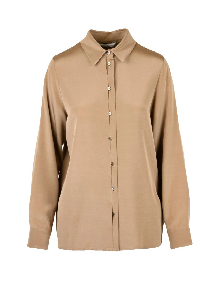 Max Mara Fluid Silk Blend Top With Classic Collar And Button Closure