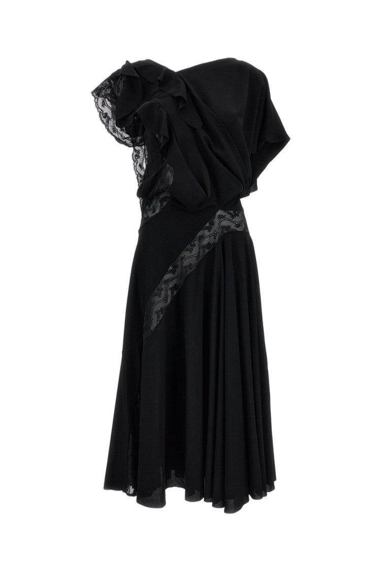 Junya Watanabe Fluid Maxi Dress With Lace Inserts And Ruffle Detailing