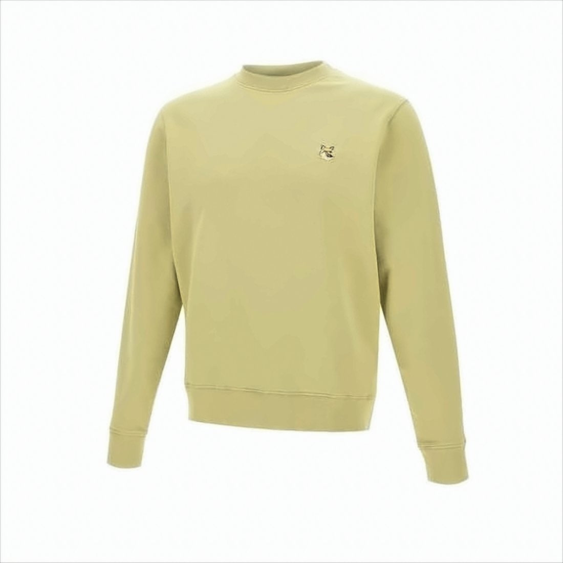 Maison Kitsuné Long-Sleeve Crewneck Sweatshirt In Light Olive With Embroidered Fox Emblem