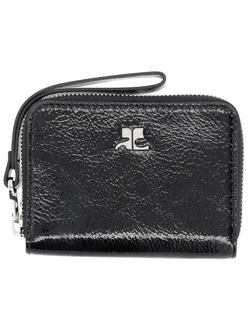 Courrèges Black Naplack Glossy Textured Leather Wallet
