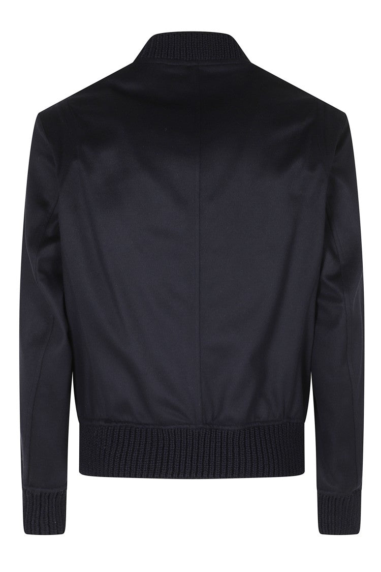 Kired Blue Cashmere College Ribbed Trim Bomber Jacket