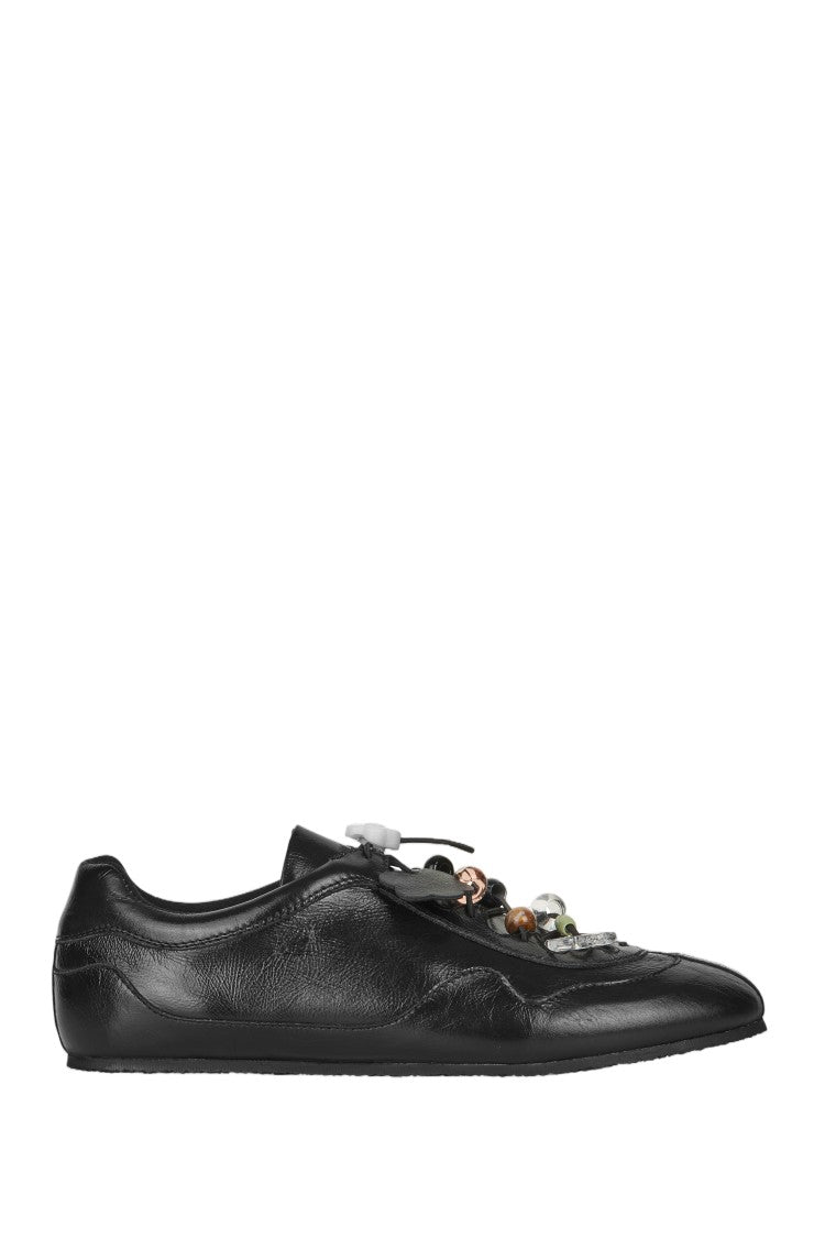 Cecilie Bahnsen Slim-Fit Leather Sneakers With Lace Locks And Decorative Beads