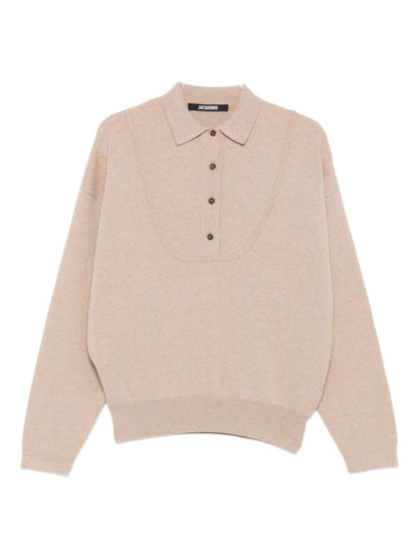 Jacquemus Beige Polo Neck Wool Cashmere Sweater