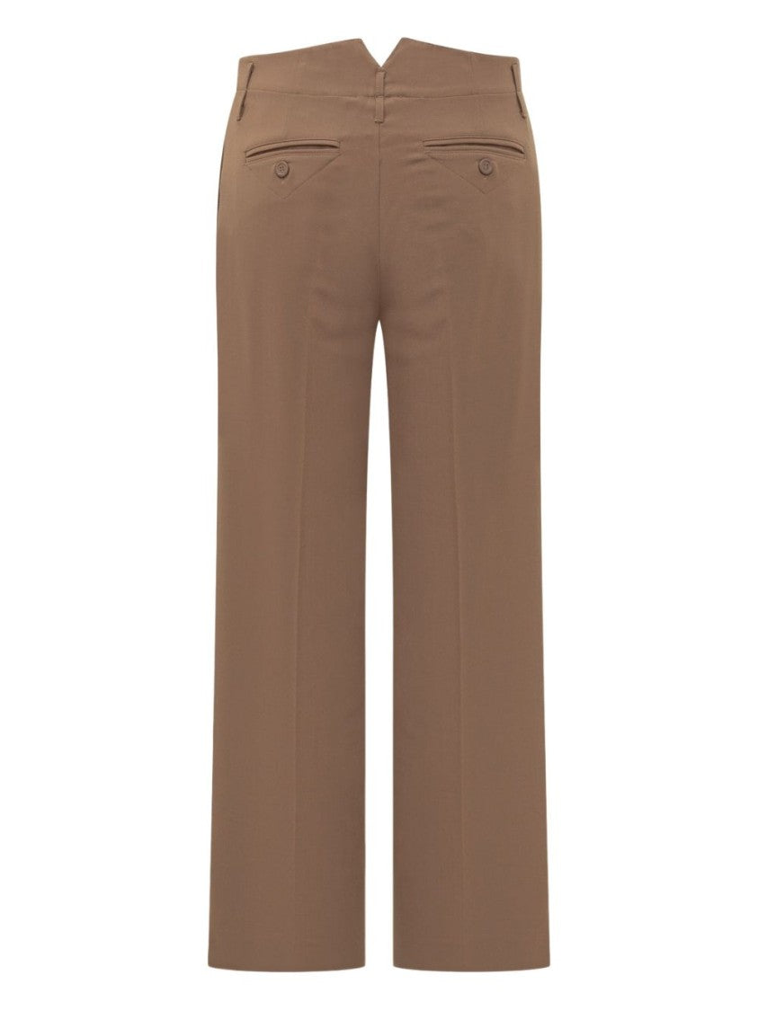 Semi Couture Beige Straight-Leg Trousers With Mid-Rise Waist