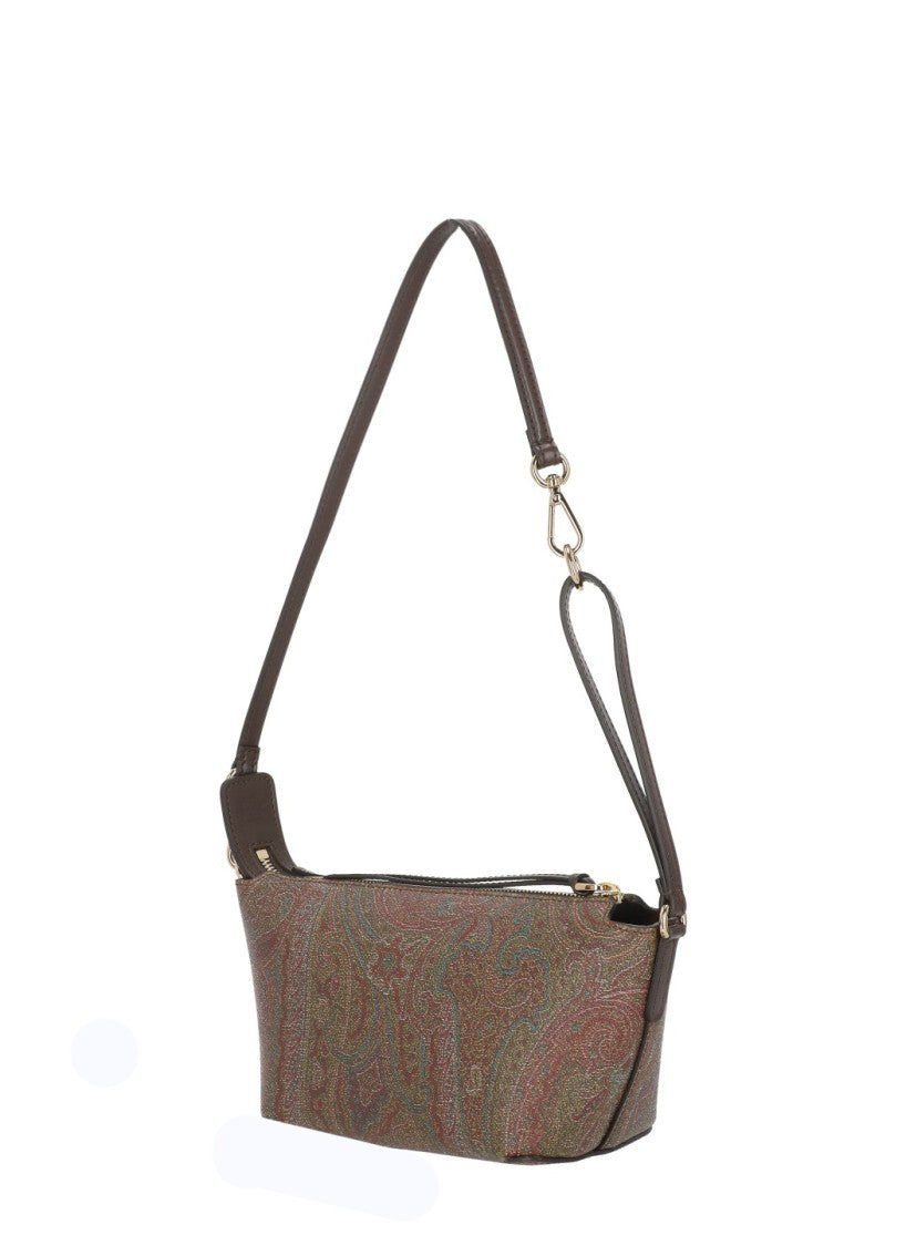 Etro Structured Brown Paisley Shoulder Bag With Gold-Tone Accents